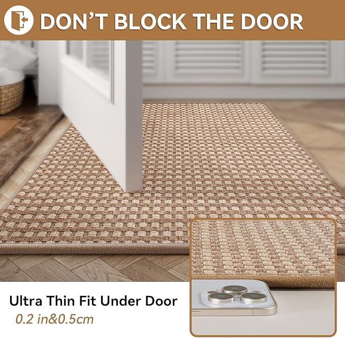 YDKGL Non Slip Bath Mat Bathroom Rugs, Soft Braided Ultra Thin Bath Mats, Super Absorbent Quick Dry Bath Rug Shower Mat, Rubber Backing, Fit Under Door Bathroom Floor, Machine Washable, Brown 16"x24" - ModernBath