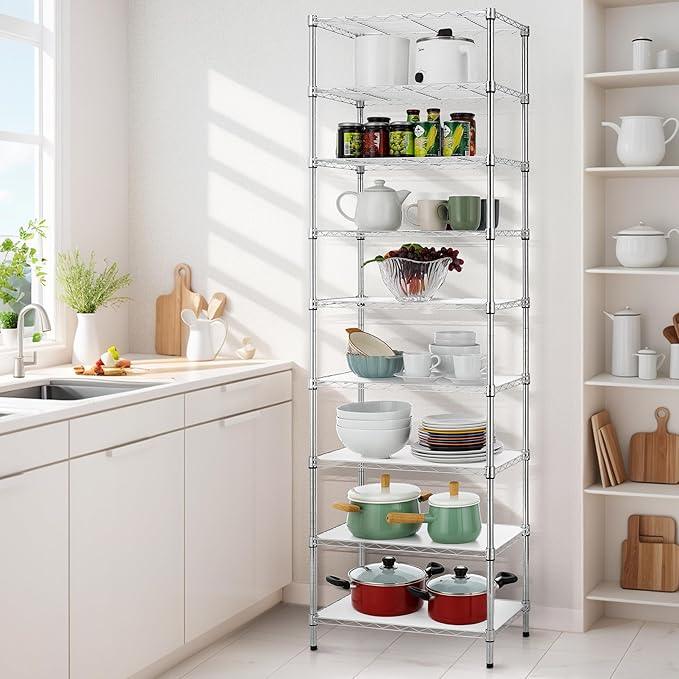 Finnhomy 9-Tier Wire Shelving Unit Adjustable Steel Wire Rack Shelving, 81 Inches Height 9 Shelves Metal Storage Rack, Pantry Shelves for Storage with PE mat, NSF Certified, Chrome - ModernBath