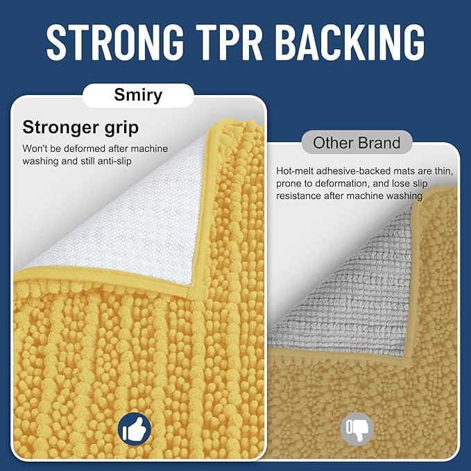 Smiry Bathroom Rugs Mat 47x20, Extra Soft Absorbent Chenille Bath Rugs, Non Slip Rubber Backing Machine Washable Quick Dry Bath Mats for Bathroom Floor, Tub, Shower, Home Decor Accessories, Yellow - ModernBath