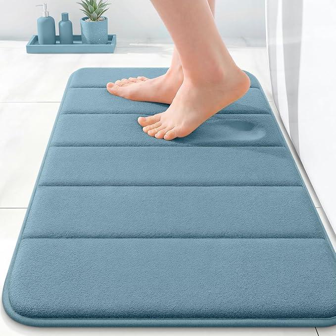OLANLY Memory Foam Bath Mat 24x16, Super Soft Absorbent Bathroom Rugs, Quick Dry, Machine Washable Shower Floor Rugs, Bathmat Carpet, Bathroom Home Decor Accessories, Airy Blue - ModernBath