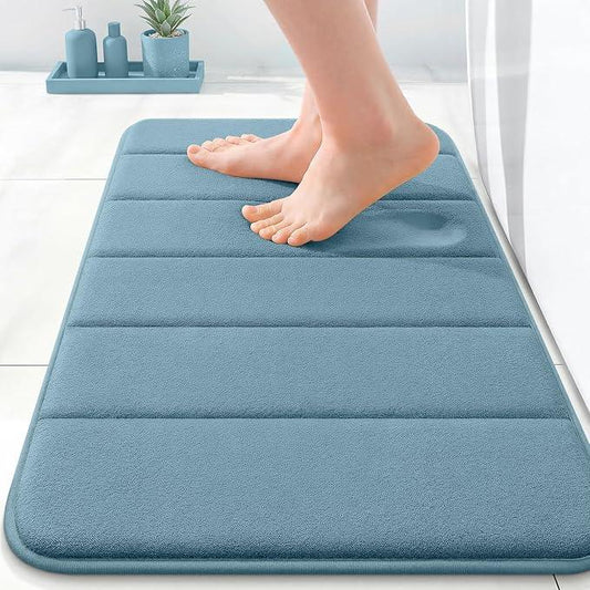 OLANLY Memory Foam Bath Mat 24x16, Super Soft Absorbent Bathroom Rugs, Quick Dry, Machine Washable Shower Floor Rugs, Bathmat Carpet, Bathroom Home Decor Accessories, Airy Blue - ModernBath