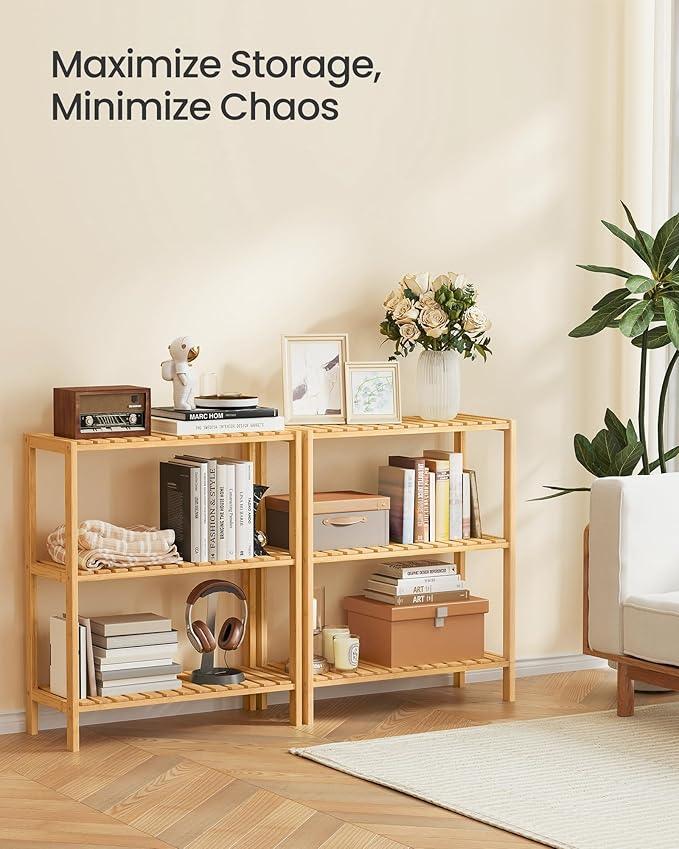 SONGMICS Bamboo Storage Shelf, 3-Tier Shelving Unit, Multifunctional, in The Entryway, Bathroom, Living Room, Balcony, Kitchen, 10.2 x 23.6 x 26 Inches, Light Bamboo UBCB33Y - ModernBath