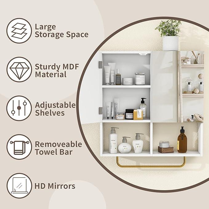 Wall Mounted Storage Cabinet with Mirror & Adjustable Shelves- Bathroom Medicine Cabinet with Towel Bar for Bathroom, Laundary, Enterway,Bedroom - ModernBath