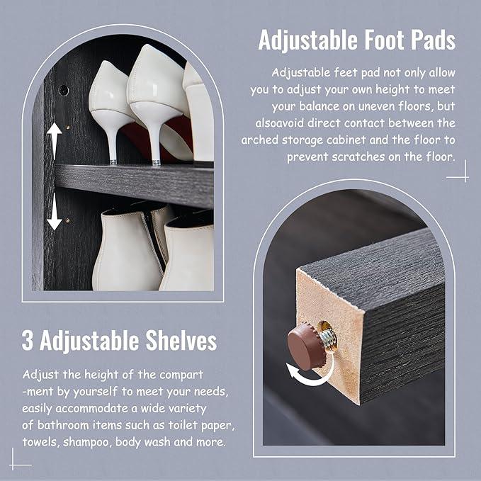 71" Tall Arched Bathroom Storage Cabinet, 7-Tier Modern Farmhouse Storage Cabinet with Adjustable Shelves, Wood Freestanding Cabinet for Bathroom, Living Room, Entryway, Hallway (Dark Grey) - ModernBath