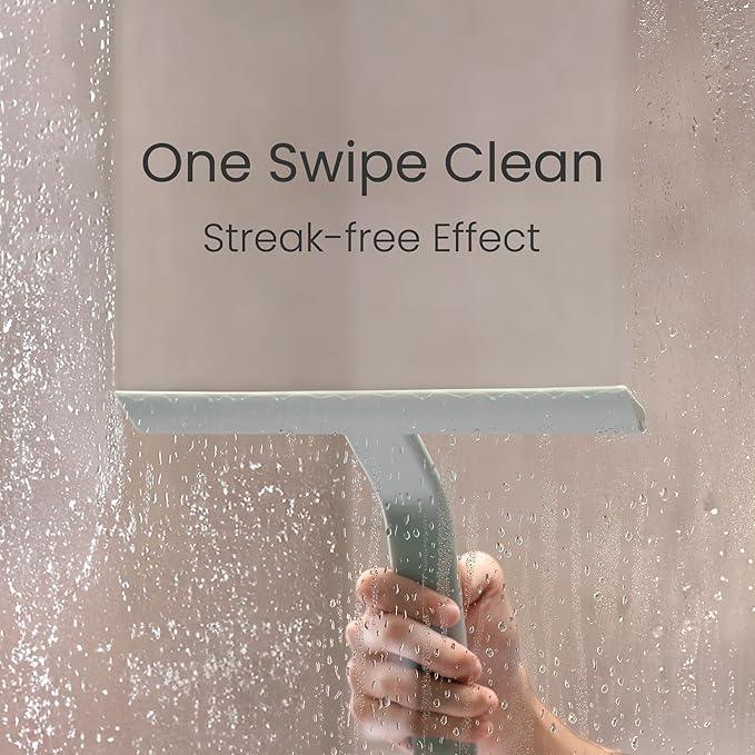 dancemoon JustHang Shower Squeegee for Glass Doors, All-one-Piece Silicone with Built-in Hook Design for Easy Hanging and Cleaning, 10 Inch Sage Green - ModernBath