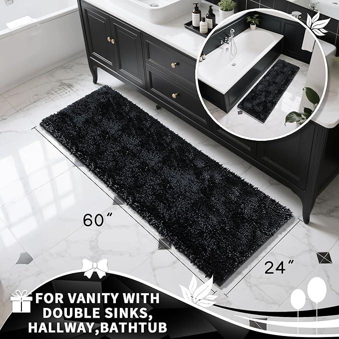 Yimobra Long Bathroom Rugs Runner 60x24 Inch, Extra Thick Soft Absorbent Chenille Bath Mat, Non Slip Machine Washable, Quick Dry Bath Rugs for Bathroom Floor, Tub and Shower, Black - ModernBath