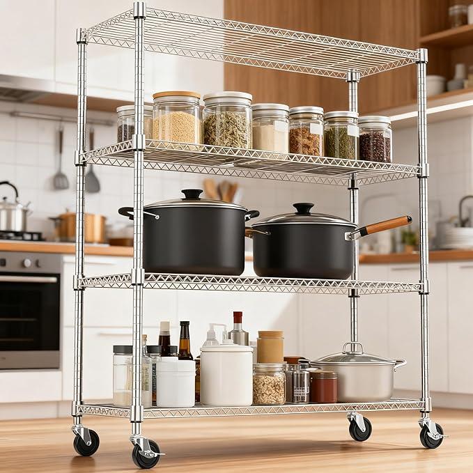4 Tiers Shelf 1400 lbs Steel Storage Shelving Utility Shelving Unit Steel Organizer Wire Rack for Home,Kitchen,Office,Garage Chrome 17.7" D x 47.2" W x 62.6" H - ModernBath