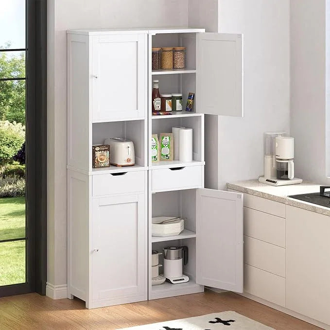 Vongrasig Tall Bathroom Storage Cabinet, 64”H Narrow Storage Unit for Small Spaces, Freestanding Modern Cabinet with Adjustable Shelves for Bathroom, Living Room, Kitchen, White - ModernBath