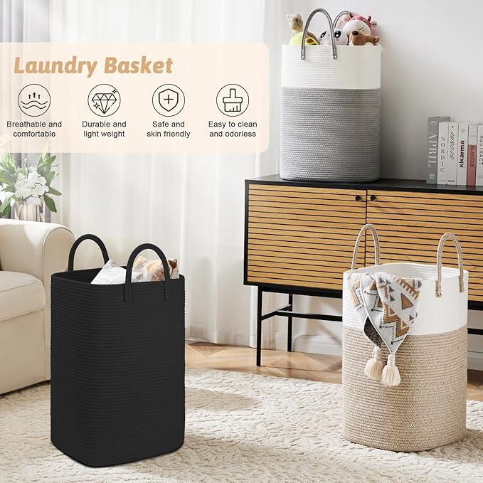 Laundry Basket,Woven Cotton Rope Laundry Hamper,40L Versatile Storage for Dirty Clothes,Baby Toys,and Blankets in Bathroom, Nursery,and Living Room - ModernBath