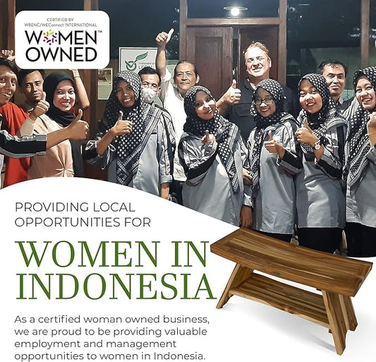 EcoDecors 24 Inch Serenity Teak Shower Bench – Waterproof Bathroom Seat | Spa-Style Teak Wood Stool for Adults & Seniors | Safe Non-Slip Feet | Elegant Finish | 250 Pound Capacity