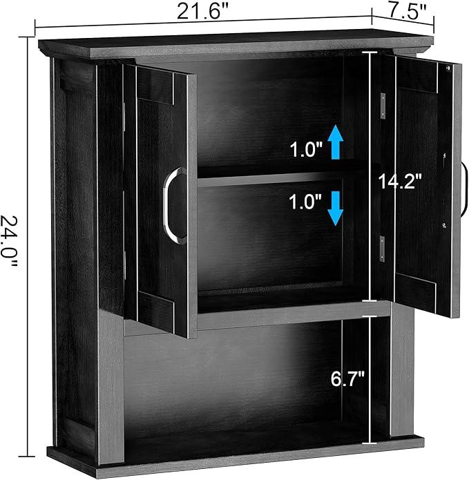 ChooChoo Wood Wall Cabinet with Doors, Medicine Cabinet with Adjustable Shelves Over The Toilet, Hanging Cabinet Wall Mounted for Bathroom, Kitchen, Living Room, Black - ModernBath