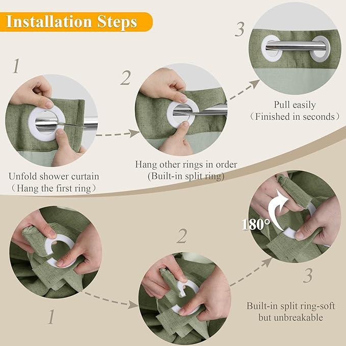 Jowels No Hooks Needed Linen Shower Curtain and Liner Set,Sage Green Hotel Luxury Decor Shower Curtains for Bathroom with See Through Top Window,Water Resistant Fabric,72Wx72L,Sage Green - ModernBath
