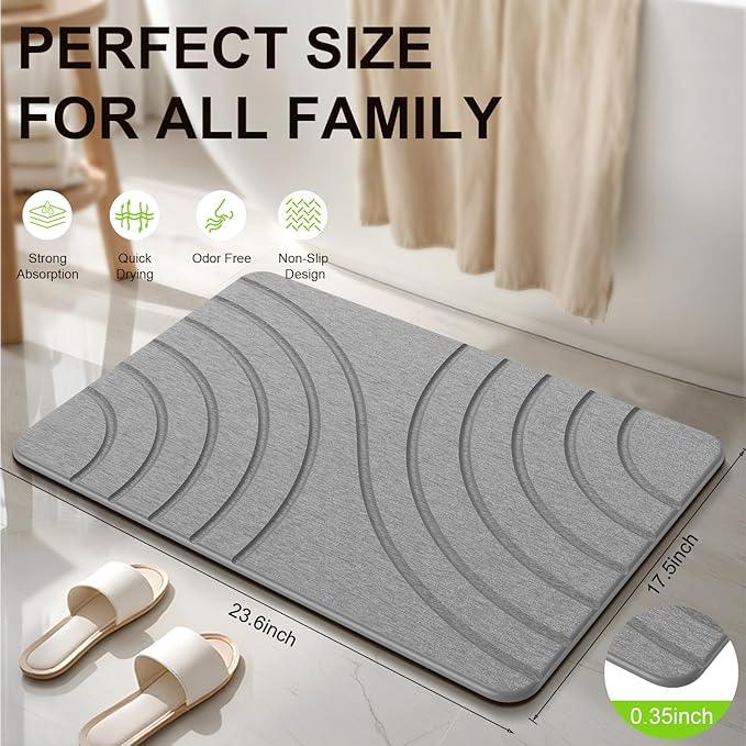 Cenepor Stone Bath Mat for Bathroom Quick Drying Shower Mats Super Absorbent Diatomaceous Earth Stone Mats, Easy to Clean & Odorless, 23.6 × 15.5 Inch Grey - ModernBath