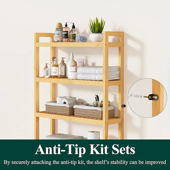 Smiry Over The Toilet Storage Cabinet, 4-Tier Bamboo Bathroom Organizers with Adjustable Shelf & 4 Hooks, Space Saving Shelf Rack for Bathrooms, Laundry Room, Balcony, Natural - ModernBath