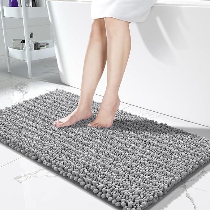 Yimobra Bathroom Runner Rug 55x24 Inch - Extra Long Non Slip Chenille Bath Mat, Soft & Absorbent, Machine Washable Shaggy Hallway Carpet for Vanity Tub Shower, Gray Home Decor Accessories - ModernBath