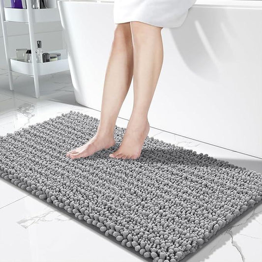 Yimobra Bathroom Runner Rug 55x24 Inch - Extra Long Non Slip Chenille Bath Mat, Soft & Absorbent, Machine Washable Shaggy Hallway Carpet for Vanity Tub Shower, Gray Home Decor Accessories - ModernBath