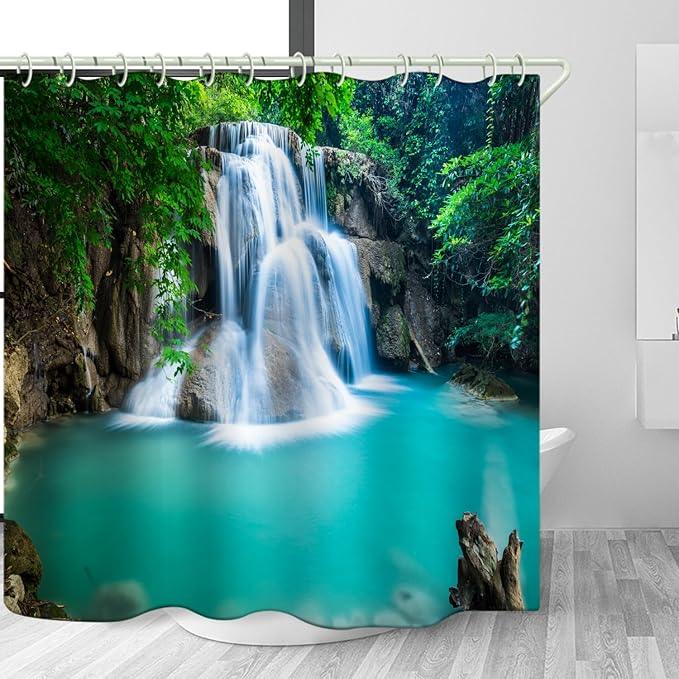 LYFANS Bathroom Uses Waterfall 3D Shower Curtain, Deluxe Bathtub Waterproof Shower Curtains, Bright Fabric Shower Curtains, Size (72x79 inches) - ModernBath