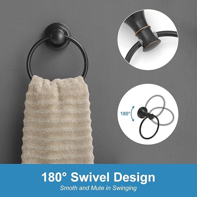 RUMOSE Toilet Paper Holder and Hand Towel Ring Oil Rubbed Bronze Wall Mount Bathroom Hardware Accessories 2 PCS Set Flexible Pivoting Toilet Tissue Roll Holder and Towel Hanger, Stainless Steel - ModernBath