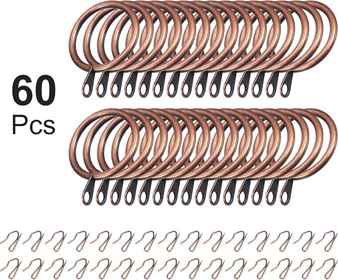 Hotop 30 Pcs Metal Drapery Curtain Rings 0.98/1.26/1.65 inch Interior Diameter and 30 Pcs Hanging Curtain Drapery Pin Hooks for Window Door Shower(Red Bronze,32 mm) - ModernBath