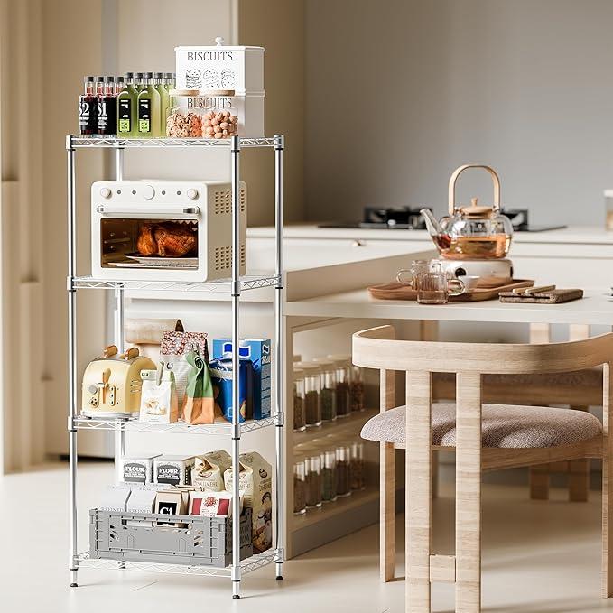 IZEUK 4 Tier Metal Wire Shelf Unit, Chrome Storage Rack Organizer for Kitchen, Bedroom, Living Room or Laundry Room, 17.7" W x 11.8" D x 41.9" H - ModernBath