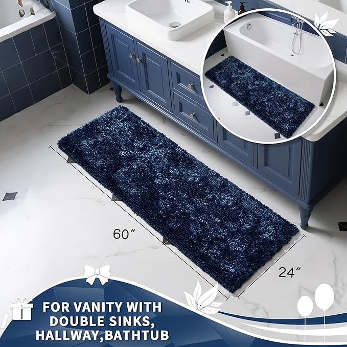 Yimobra Long Bathroom Rugs Runner 60x24 Inch, Extra Thick Soft Absorbent Chenille Bath Mat, Non Slip Machine Washable, Quick Dry Bath Rugs for Bathroom Floor, Tub and Shower, Navy Blue - ModernBath