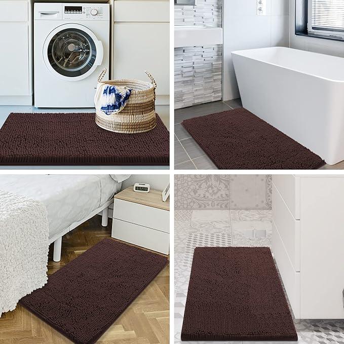 Smiry Luxury Chenille Bathroom Rugs 45x27, Extra Soft and Absorbent Shaggy Bath Mat, Machine Washable, Non-Slip Plush Carpet Runner for Tub, Shower, and Floor, Home Decor Accessories, Brown - ModernBath
