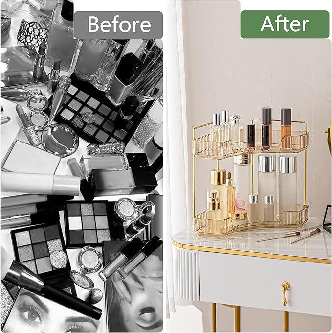 Weidace Corner Bathroom Counter Organizer Bathroom Countertop Shelf Makeup Organizer for Vanity Perfume Tray for Corner Storage (2 Tiers, Gold) - ModernBath