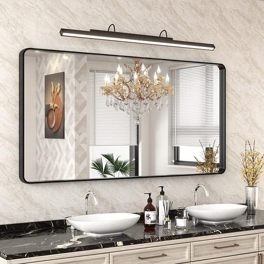 WEER Black Bathroom Mirror for Wall 60X30 Inch, Rectangular Black Metal Framed Vanity Mirror, Farmhouse Matte Black Mirror with Tempered Glass, Rounded Corner, Anti-Rust (Horizontal/Vertical) - ModernBath