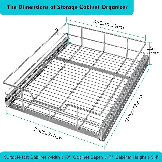 Pull Out Cabinet Organizer 9" W X 17" D, Slide Out Drawers For Kitchen Organizers and Storage, Pull Out Drawers For Cabinets Capacity Heavy Duty Caddy, Cabinet Shelves Chrome-Plated, Bathroom Pantry - ModernBath
