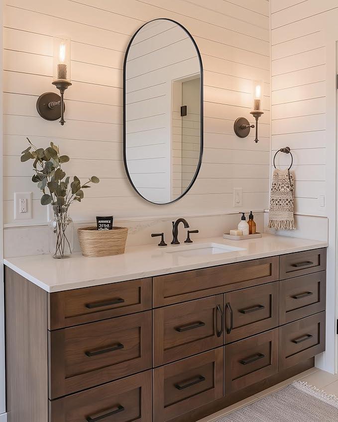 ANDY STAR Oval Mirrors for Bathroom, 24x40’’ Black Vanity Mirror, Black Oval Mirror Pill Shaped, 1’’ Deep Stainless Steel Frame, Wall-Mounted Horizontally/Vertically - ModernBath