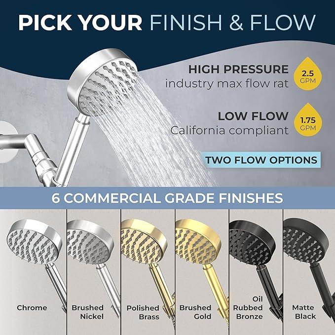 HammerHead Showers® Solid Metal LOW FLOW Handheld Shower Head with Hose and Brass Holder - BRUSHED NICKEL – Water Saving 1.75 GPM Detachable Shower Head - Adjustable Shower Wand Bracket & 6ft Hose - ModernBath