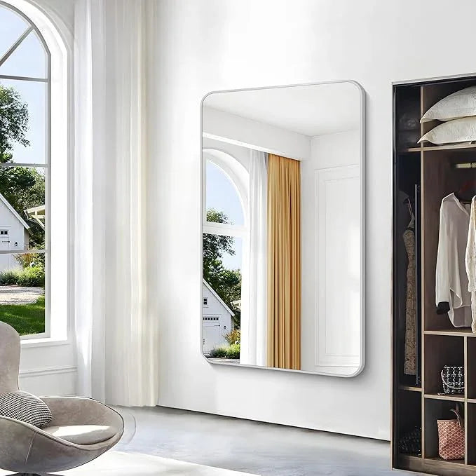 BONEWEI Silver Bathroom Mirror,60x36 inch Wall Mirror for Bathroom Wall Mounted,Rectangle Mirror for Bathroom Over Sink,Modern Frame Round Corner for Living Room,Bedroom Entryway,Horizontal/Vertical - ModernBath