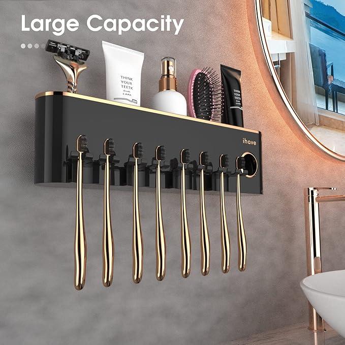 iHave Toothbrush Holders Bathroom Accessories with Toothpaste Dispenser, 4 Cups Toothbrush Holder Wall Mounted Bathroom Decor - ModernBath