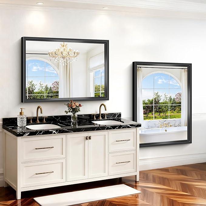 CIVENO Black Bathroom Mirror, 36x48 Inch Large Rectangle Mirror, 0.6" Thickened Deep Frame Mirrors for Wall Over Sink, Brushed, Shatterproof Tempered Glass, Antirust, Horizontally or Vertically - ModernBath