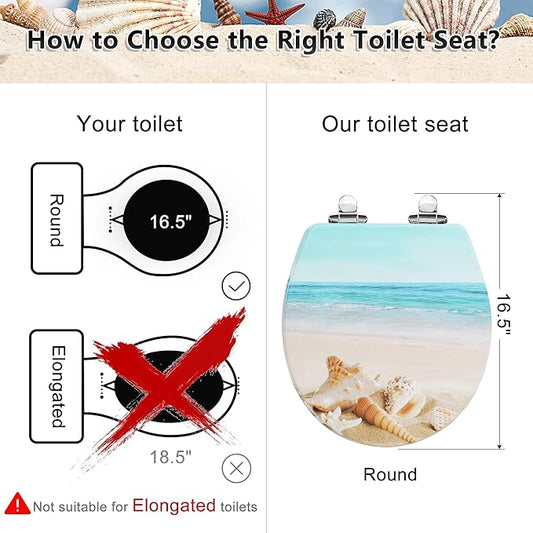 Angol Shiold Round Toilet Seat Molded Wood Toilet Seat with Quietly Close and Quick Release Hinges, Easy to Install also Easy to Clean (Round, Beach)