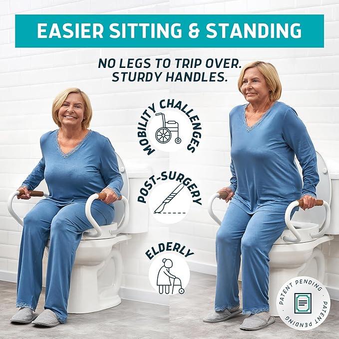 Lunderg Raised Toilet Seat with Handles - Round/Standard - Easy to Install Toilet Seat Risers for Seniors - Adds 3 Inches & Works like the one you’ve always used - Elegant design - No Hospital Vibe - ModernBath
