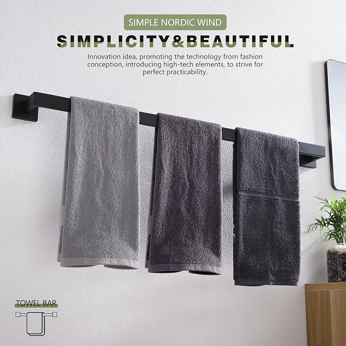 KOKOSIRI 36-Inch Single Towel Bar, Bathroom Kitchen Towel Holder, Wall Mounted SUS304 Stainless Steel Towel Rack, Matte Black, B4003BK-L36 - ModernBath