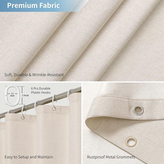 THAIGEE 2-in-1 stall Fabric Shower Curtain or Liner,Breathable TPU & Washable,36Wx72H Narrow Linen Textured Bathroom Shower Curtain Set with 6 Plastic Hooks,Modern,36"x72" Cream - ModernBath
