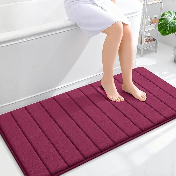 OLANLY Memory Foam Long Bathroom Rugs Runner 47x24, Super Soft Absorbent Bath Mat, Quick Dry, Machine Washable Shower Floor Rugs, Bathmat Carpet, Bathroom Home Decor Accessories, Burgundy - ModernBath