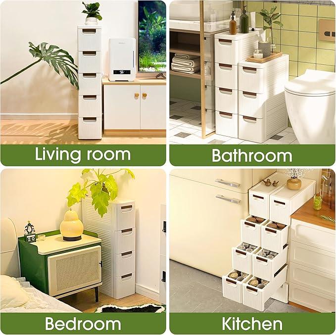 3 Drawers Narrow Storage Cabinet, Slim Bathroom Storage Cabinet, Plastic Rolling Cart Organizer for Small Spaces, Laundry, Office, Home, White - ModernBath