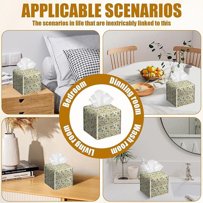 Watercolor Flower Tissue Box Cover 2PCS, Leather Tissue Box Holder Square Facial Paper Case Tissue Box Cube Organizer for Bathroom Bedroom Desk Office - ModernBath