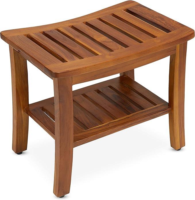 Teak Shower Bench 21 Inch, Fully Assembled Wood Bath Stool for Shower & Spa, The Hermod - ModernBath