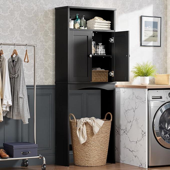 Over The Toilet Storage Cabinet, Over Toilet Bathroom Organizer with Adjustable Shelf and Double Door, Over The Toilet Cabinet for Bathroom Storage Over The Toilet Bathroom Organizer, Black - ModernBath