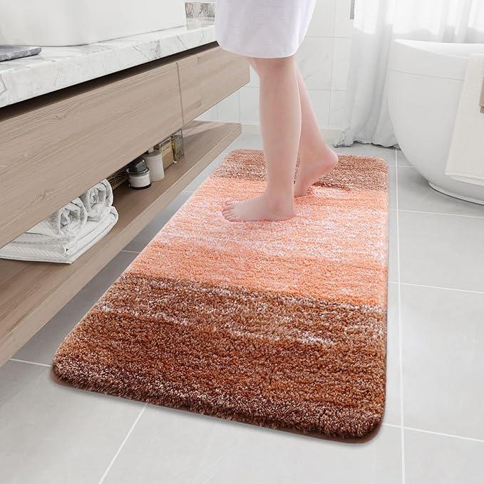 Arotive Microfiber Bathroom Rugs, Shaggy Soft and Absorbent Bath Rug, Non-Slip, Thick Plush Machine Washable Dry Bath Mats for Bathroom, Tub and Shower, 47x24, Orange, Rectangular - ModernBath