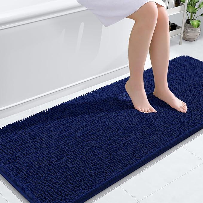 OLANLY Bathroom Rugs 59x24, Extra Soft Absorbent Chenille Bath Rugs, Rubber Backing Quick Dry, Machine Washable Bath Mats for Bathroom Floor, Tub and Shower, Home Decor Accessories, Navy - ModernBath
