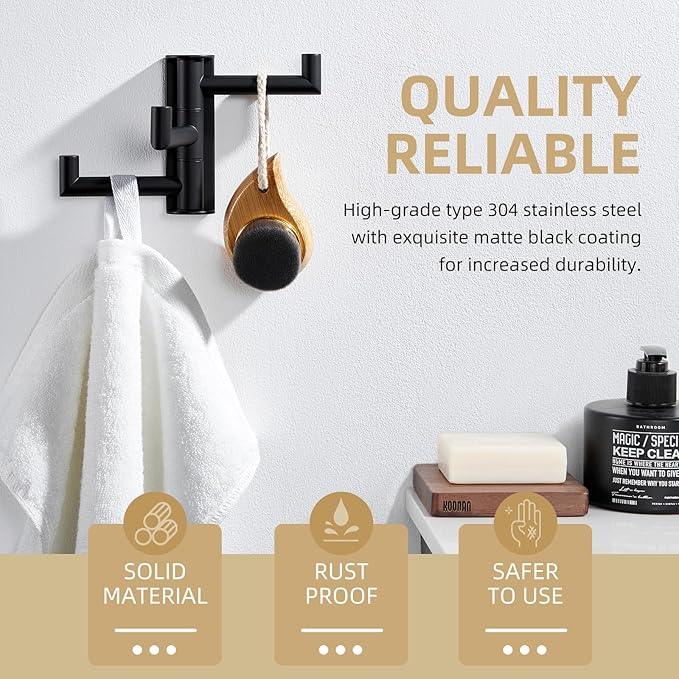 Angle Simple Swivel Towel Hook 3 Arms, SUS 304 Stainless Steel Foldable Bathroom Robe Towel Hook, Wall Coat Holder, Matte Black - ModernBath
