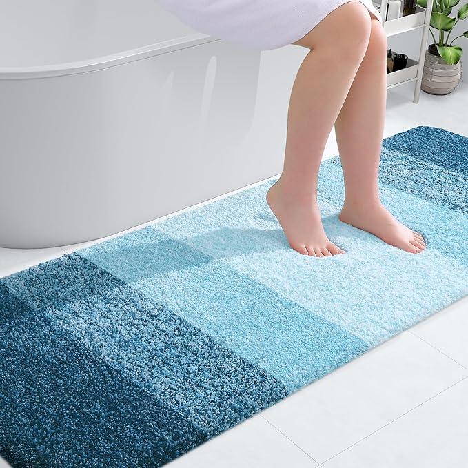 OLANLY Bathroom Runner Rugs 70x24, Extra Soft Absorbent Microfiber Bath Rugs, Rubber Backing, Quick Dry, Washable Bath Mats for Bathroom Floor, Tub and Shower, Home Decor Accessories, Peacock Blue - ModernBath