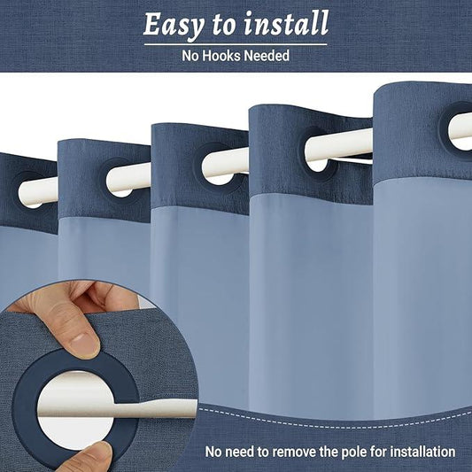 WONICY Extra Long No Hook Shower Curtain with Snap in Liner, Polyester Textured Shower Curtain with Liner Set, Waterproof Washable Hotel Style Shower Curtains for Bathroom, 71Wx86H, Navy - ModernBath