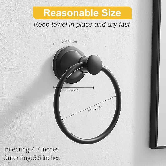 BESy Matte Black Bathroom Hand Towel Ring Towel Holder, Rustproof Wall Mounted Bathroom Hardware Accessory SUS 304 Stainless Steel Towel Rack - ModernBath