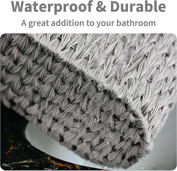 GRANNY SAYS Toilet Paper Storage Basket with Handle, Durable Toilet Paper Holder, Waterproof Bathroom Organizers and Storage, Wicker Basket for Bathroom Storage, Grey - ModernBath